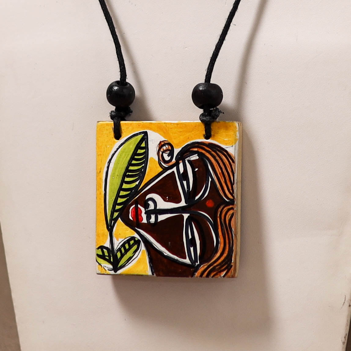 Kerala Mural Handpainted Bamboo Necklace 184