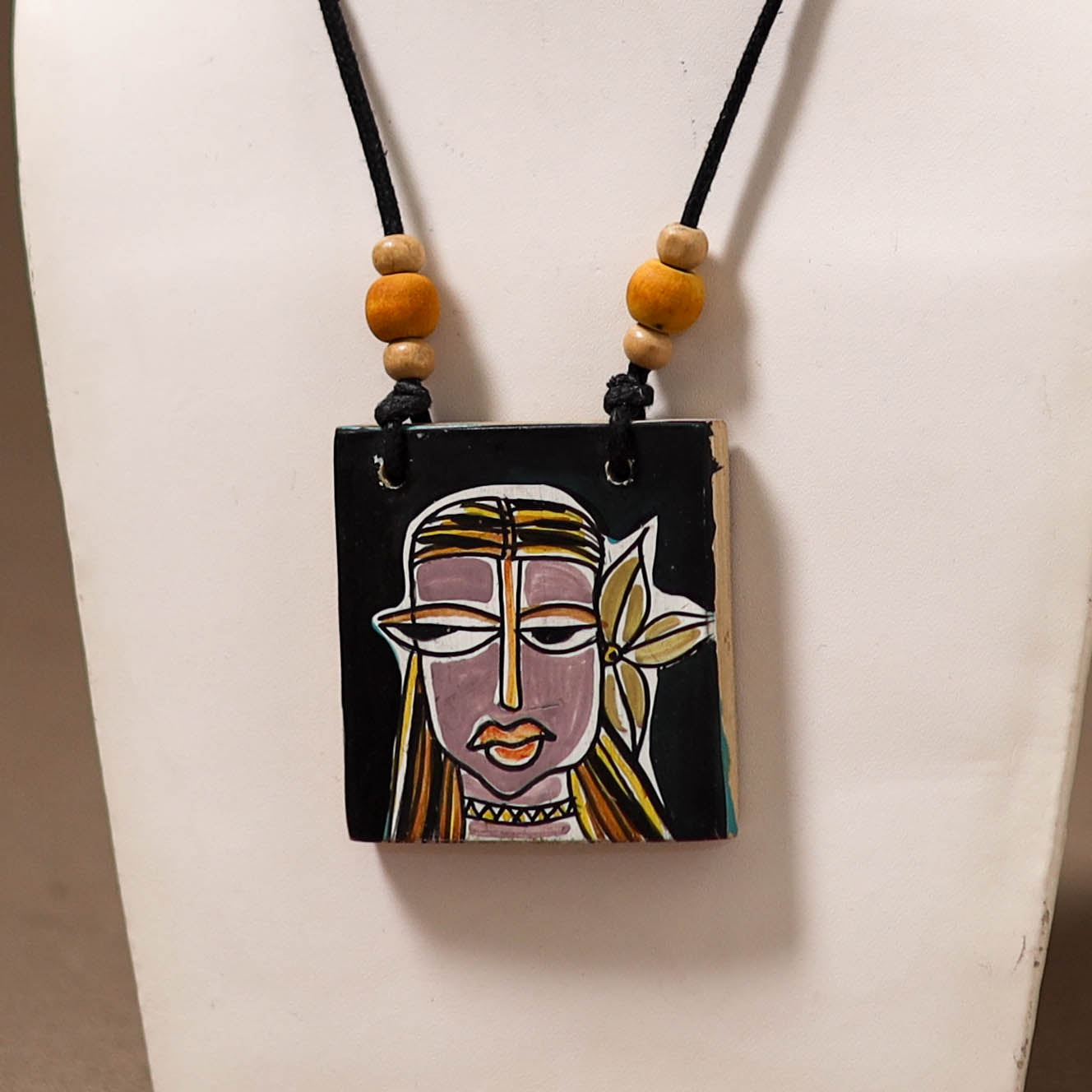 Kerala Mural Handpainted Bamboo Necklace 185