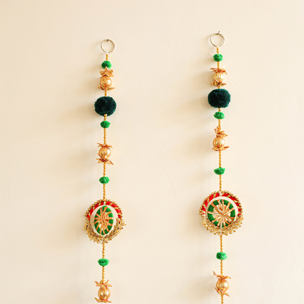 Handmade Gota Patti Hanging with Zari Balls Beadwork for Festive Decor (Set of 2) 14