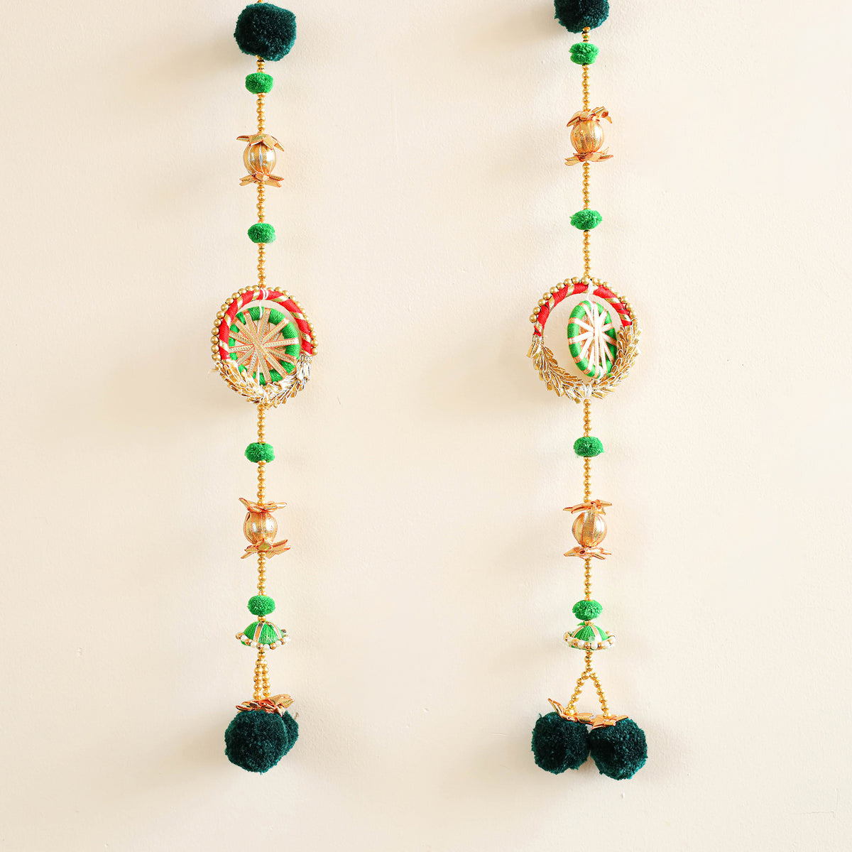 Handmade Gota Patti Hanging with Zari Balls Beadwork for Festive Decor (Set of 2) 14