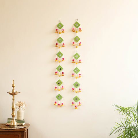 Handmade gota patti hanging with mirror beadwork for festive decor (set of 2)