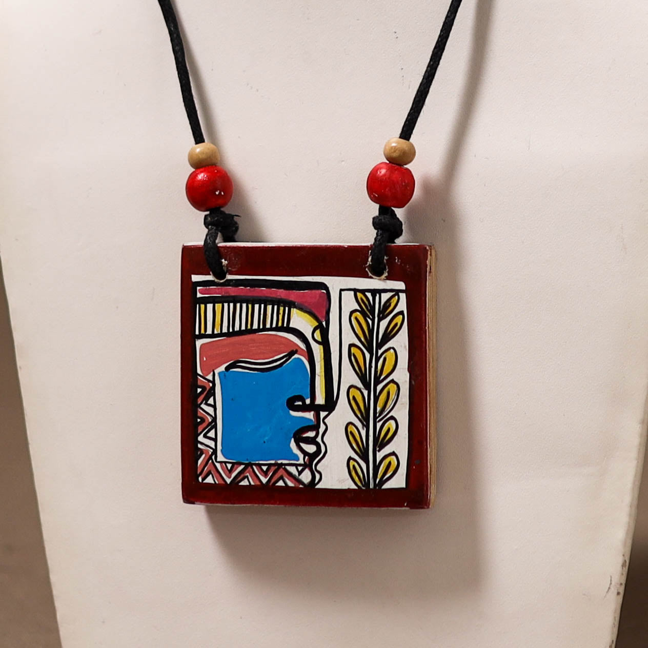 Kerala Mural Handpainted Bamboo Necklace 188