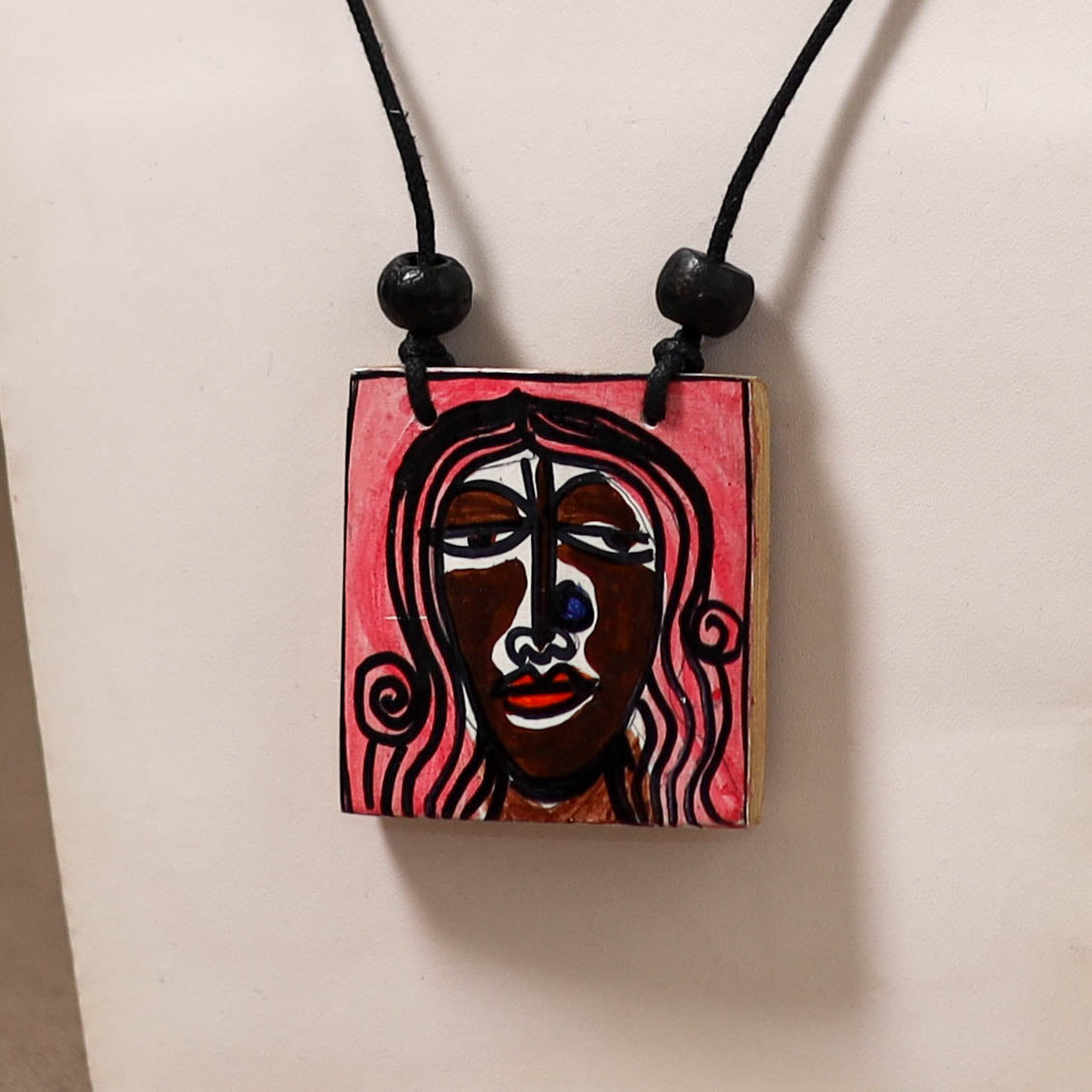 Kerala Mural Handpainted Bamboo Necklace 189