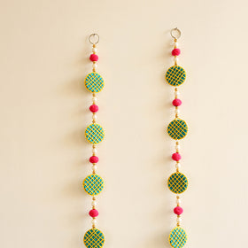 Handmade Thread Work Hanging with Pom-Pom Beadwork for Festive Decor (Set of 2) 07