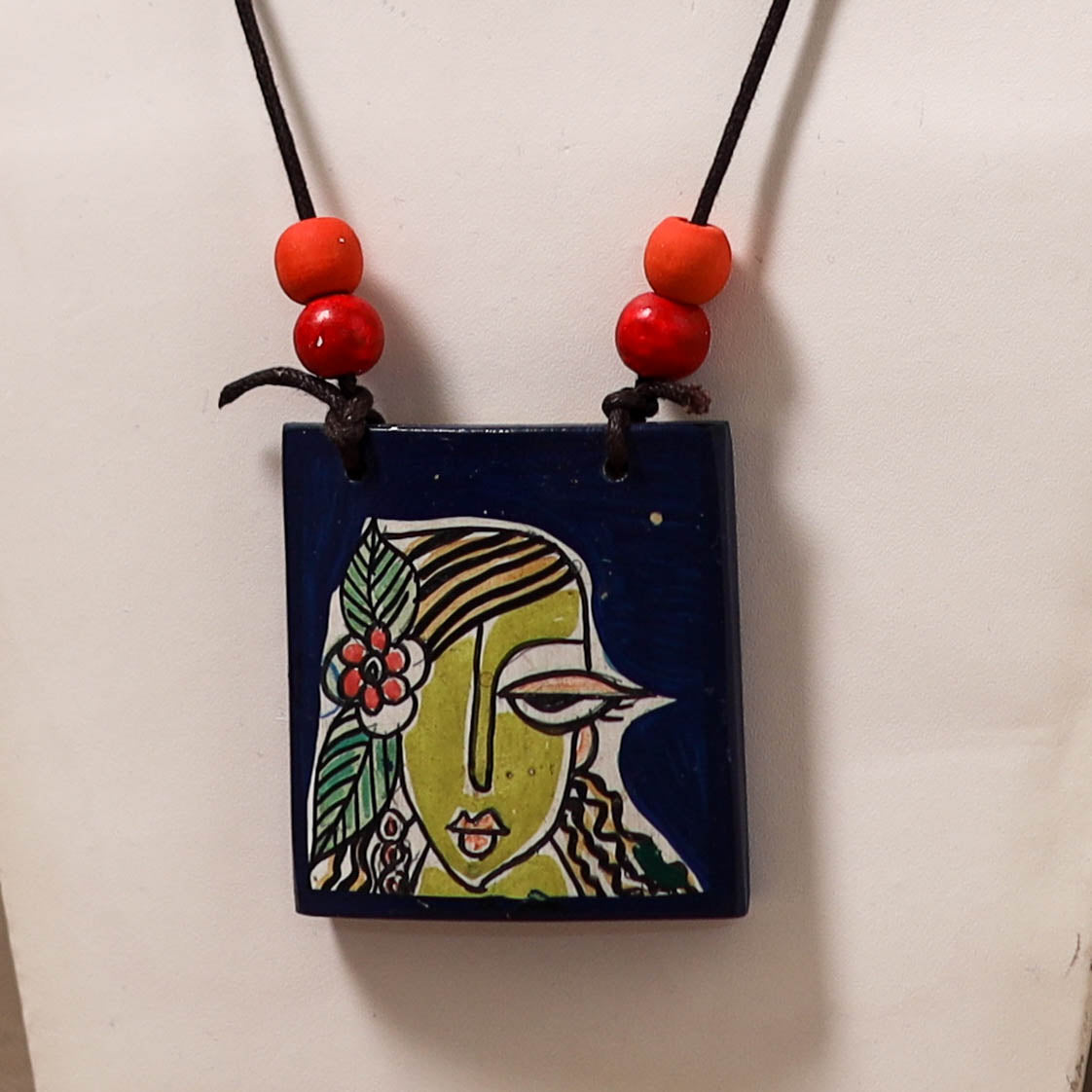 Kerala Mural Handpainted Bamboo Necklace 190