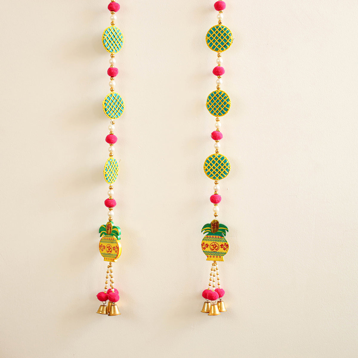 Handmade Thread Work Hanging with Pom-Pom Beadwork for Festive Decor (Set of 2) 07