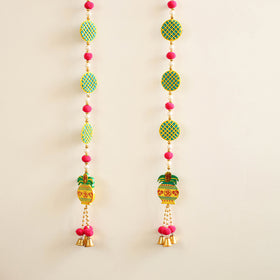 Handmade Thread Work Hanging with Pom-Pom Beadwork for Festive Decor (Set of 2) 07