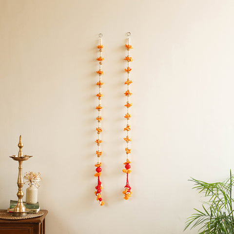 Handmade Gota Patti Hanging with Yellow Floral Beadwork for Festive Decor (Set of 2) 05