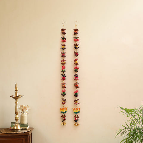 Handmade Gota Patti Hanging with Multicolor Floral Beadwork for Festive Decor (Set of 2) 01