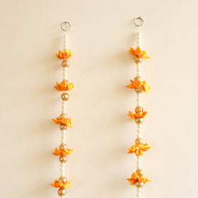 Handmade Gota Patti Hanging with Yellow Floral Beadwork for Festive Decor (Set of 2) 05