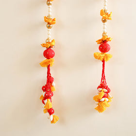 Handmade Gota Patti Hanging with Yellow Floral Beadwork for Festive Decor (Set of 2) 05