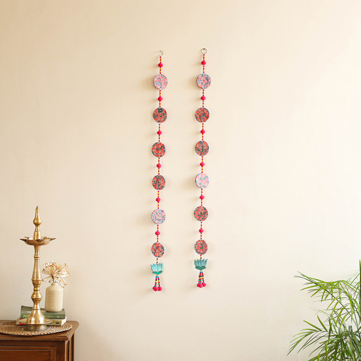 Handmade Fabart Hanging with Pom-Pom Beadwork for Festive Decor (Set of 2) 15