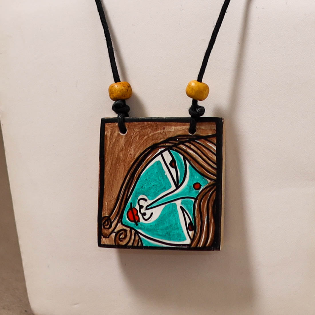 Kerala Mural Handpainted Bamboo Necklace 193