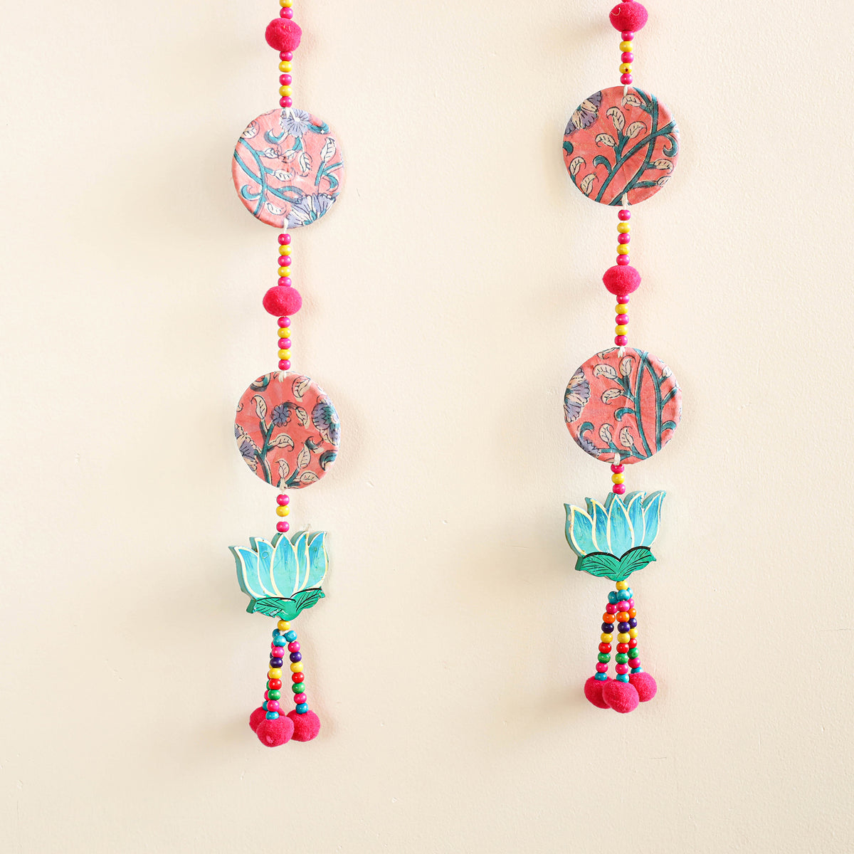 Handmade Fabart Hanging with Pom-Pom Beadwork for Festive Decor (Set of 2) 15