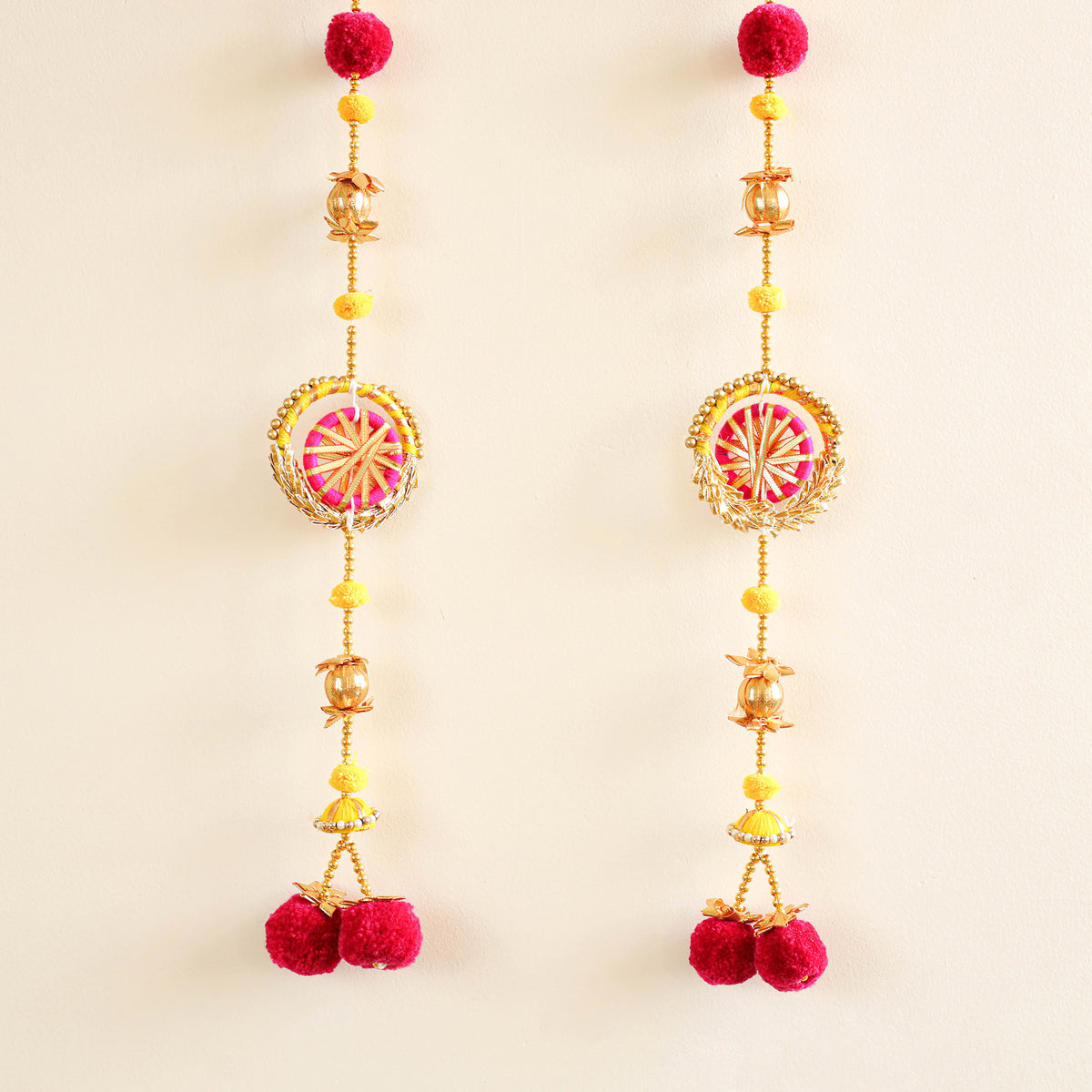 Handmade Gota Patti Hanging with Zari Balls Beadwork for Festive Decor (Set of 2) 13