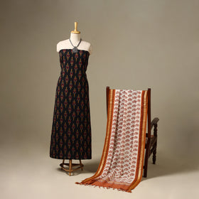 Black 2pc Cotton Handloom Ikat Kurta with Dupatta