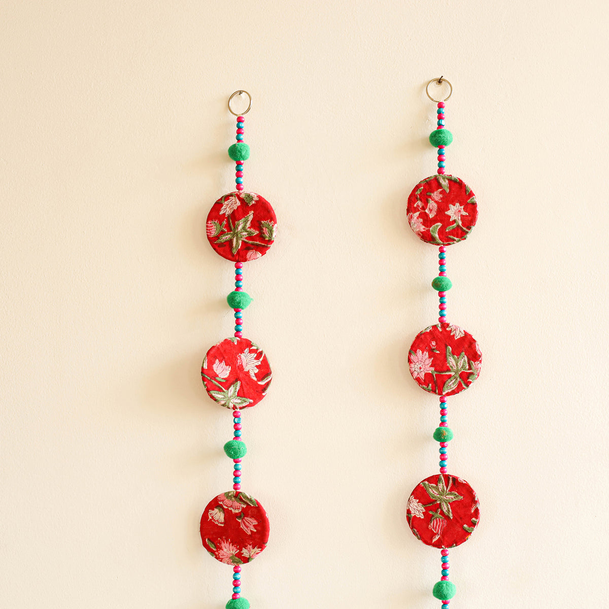 Handmade Fabart Hanging with Pom-Pom Beadwork for Festive Decor (Set of 2) 16