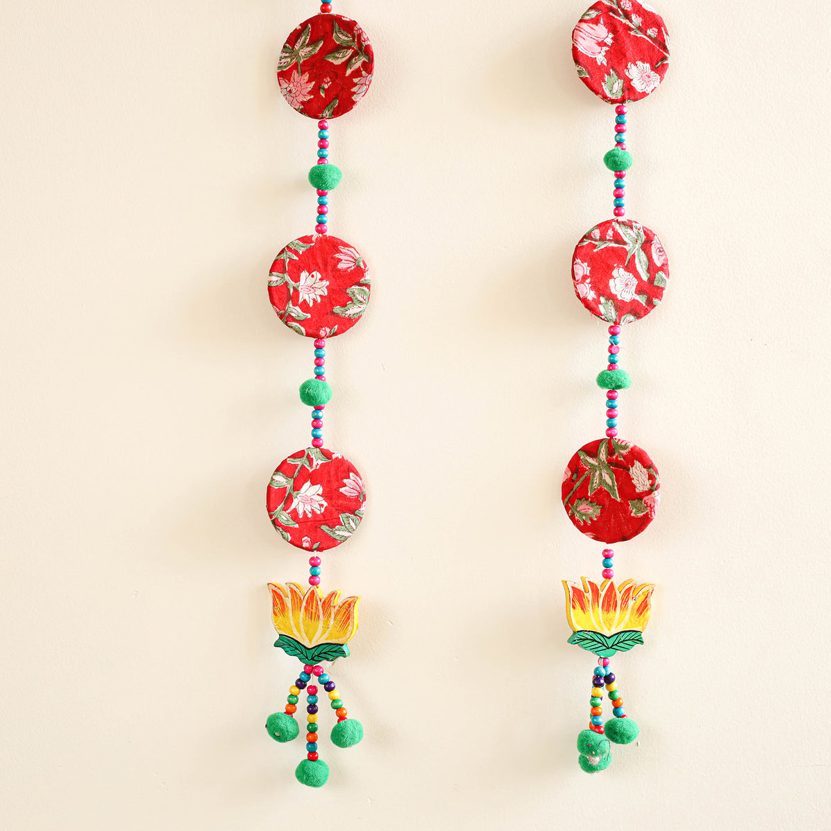 Handmade Fabart Hanging with Pom-Pom Beadwork for Festive Decor (Set of 2) 16