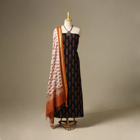 Black 2pc Cotton Handloom Ikat Kurta with Dupatta