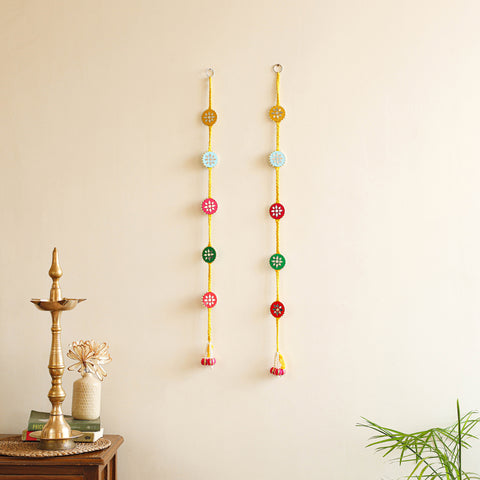 Handmade thread braided hanging with mirror beadwork for festive decor (set of 2)