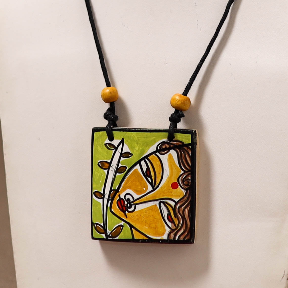 Kerala Mural Handpainted Bamboo Necklace 202