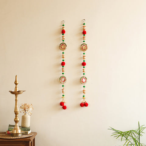 Handmade Gota Patti Hanging with Zari Balls Beadwork for Festive Decor (Set of 2) 12
