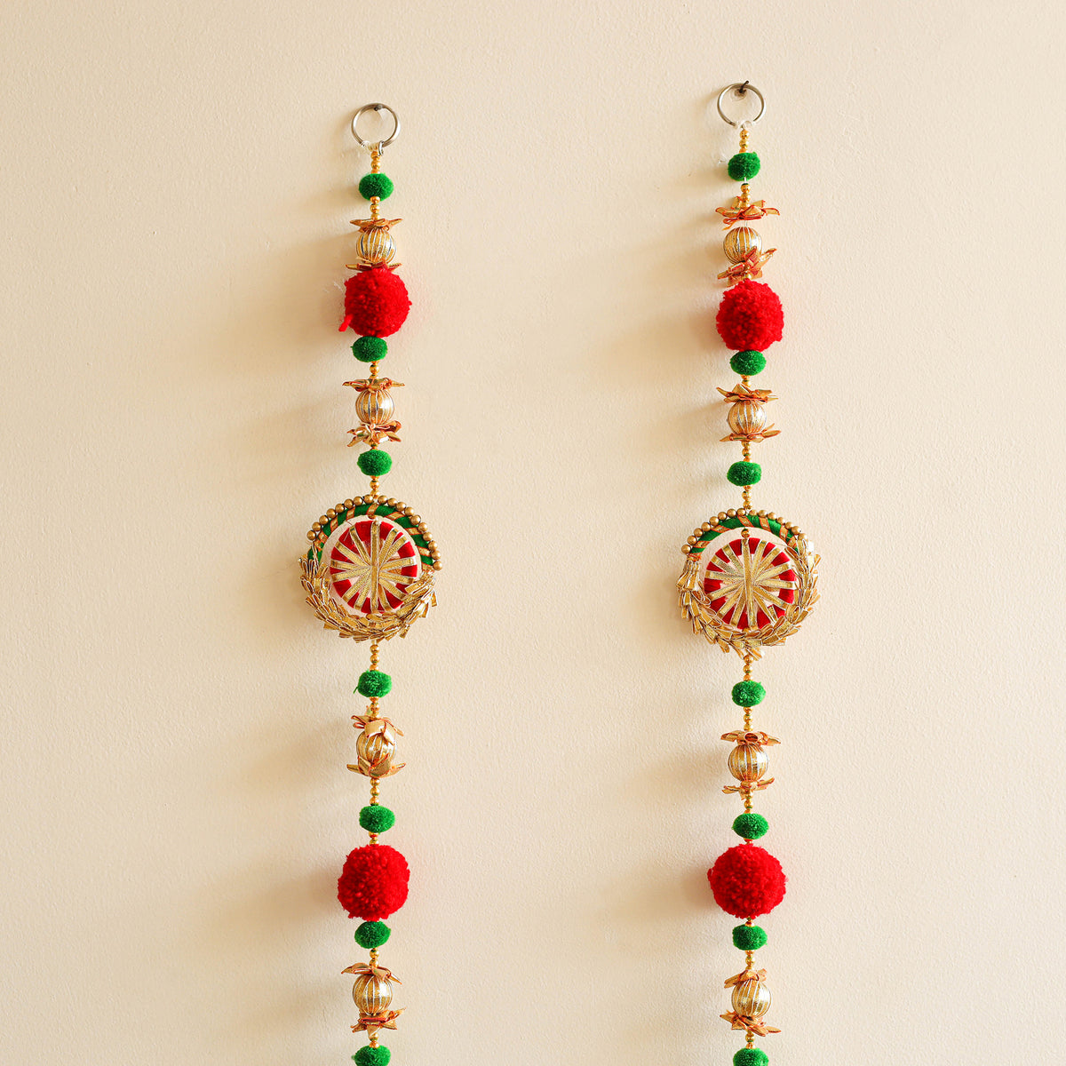 Handmade Gota Patti Hanging with Zari Balls Beadwork for Festive Decor (Set of 2) 12