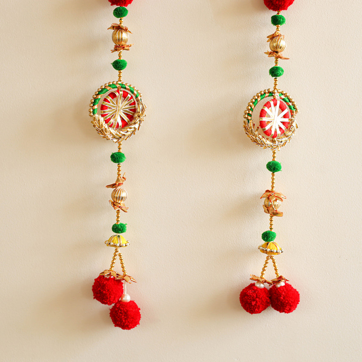 Handmade Gota Patti Hanging with Zari Balls Beadwork for Festive Decor (Set of 2) 12