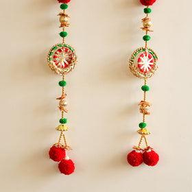 Handmade Gota Patti Hanging with Zari Balls Beadwork for Festive Decor (Set of 2) 12