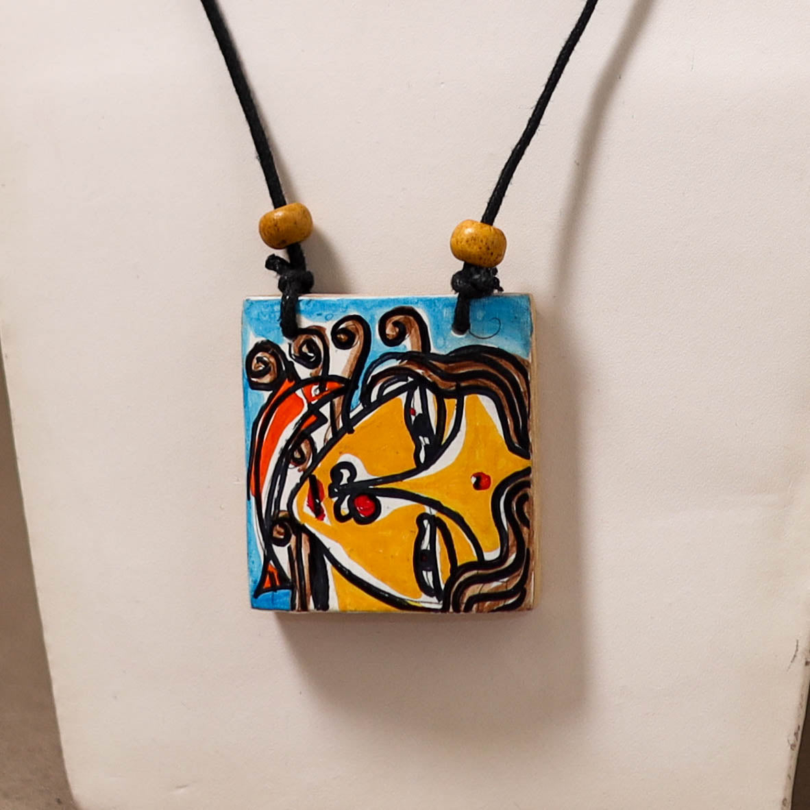 Kerala Mural Handpainted Bamboo Necklace 205