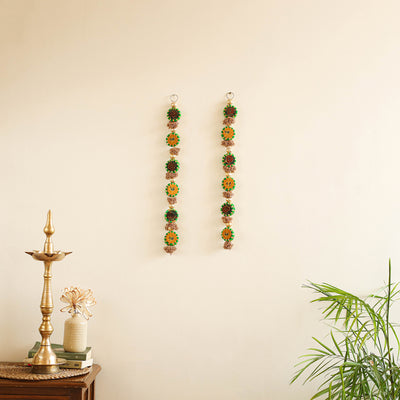 Handmade Gota Patti Hanging with Zari Balls Beadwork for Festive Decor (Set of 2) 02
