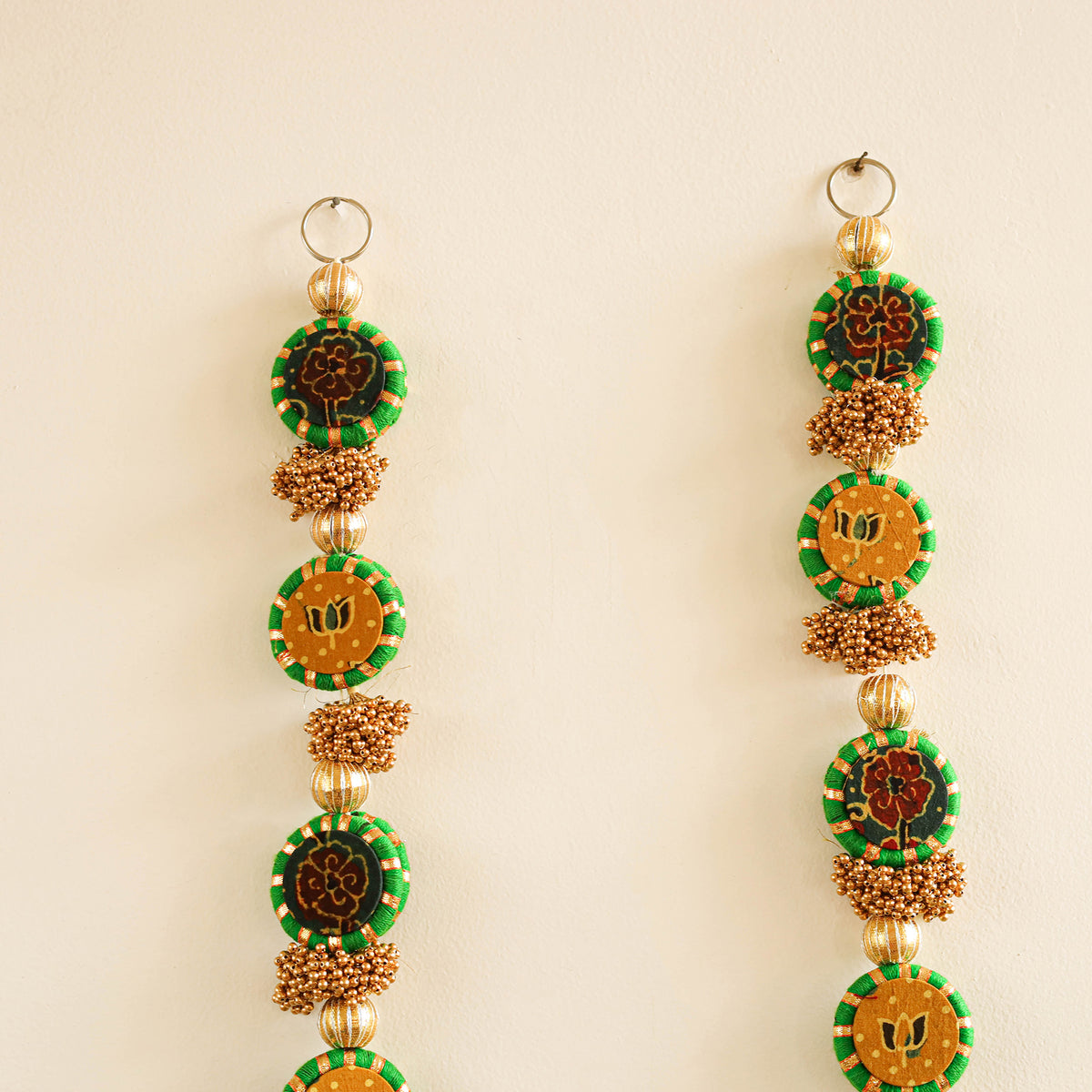 Handmade Gota Patti Hanging with Zari Balls Beadwork for Festive Decor (Set of 2) 02