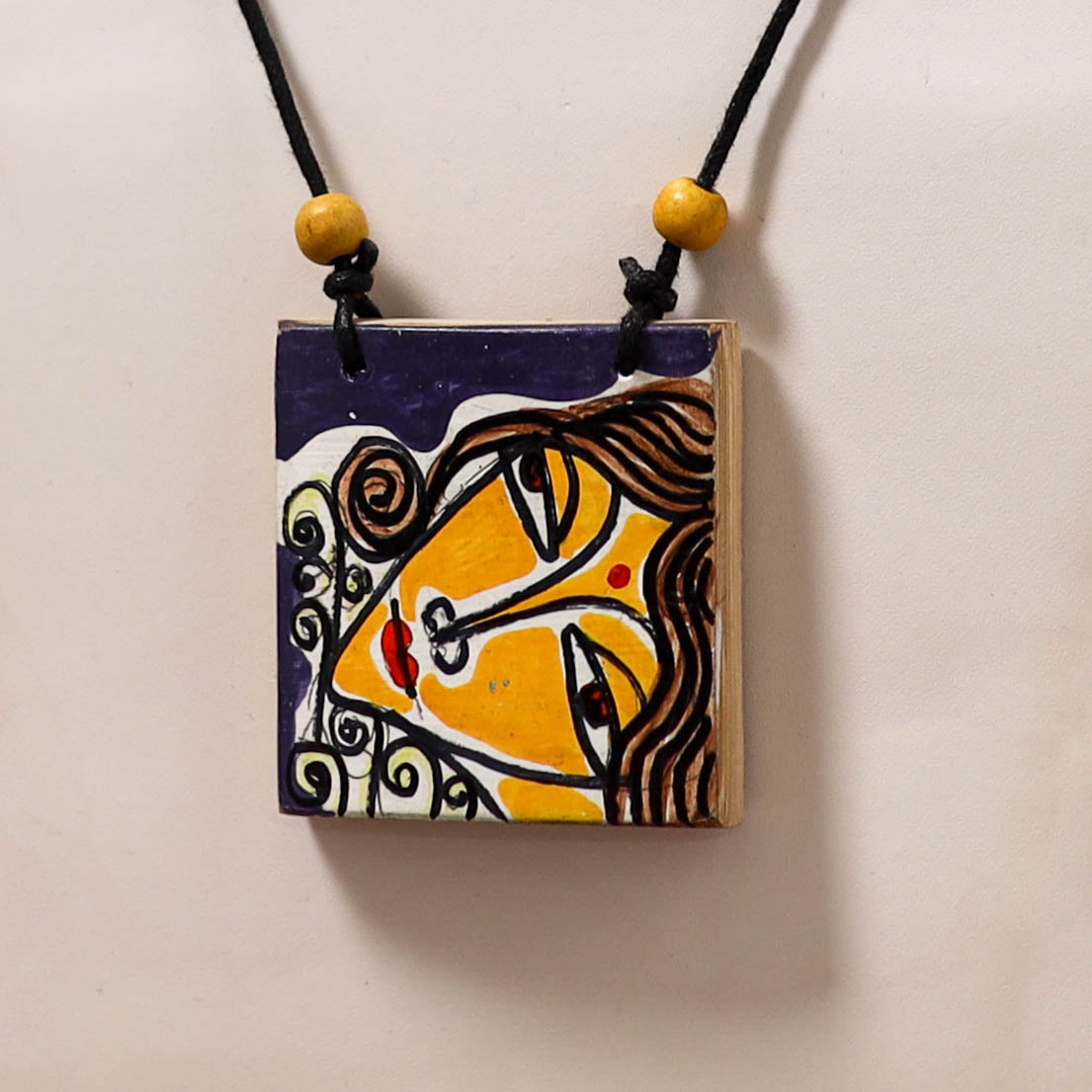 Kerala Mural Handpainted Bamboo Necklace 206