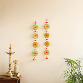 Handmade Gota Patti Hanging with Pom-Pom Beadwork for Festive Decor (Set of 2) 03