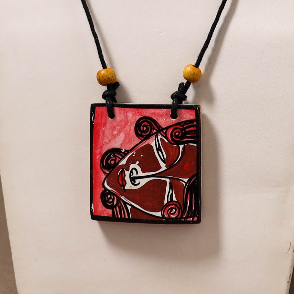 Kerala Mural Handpainted Bamboo Necklace 207