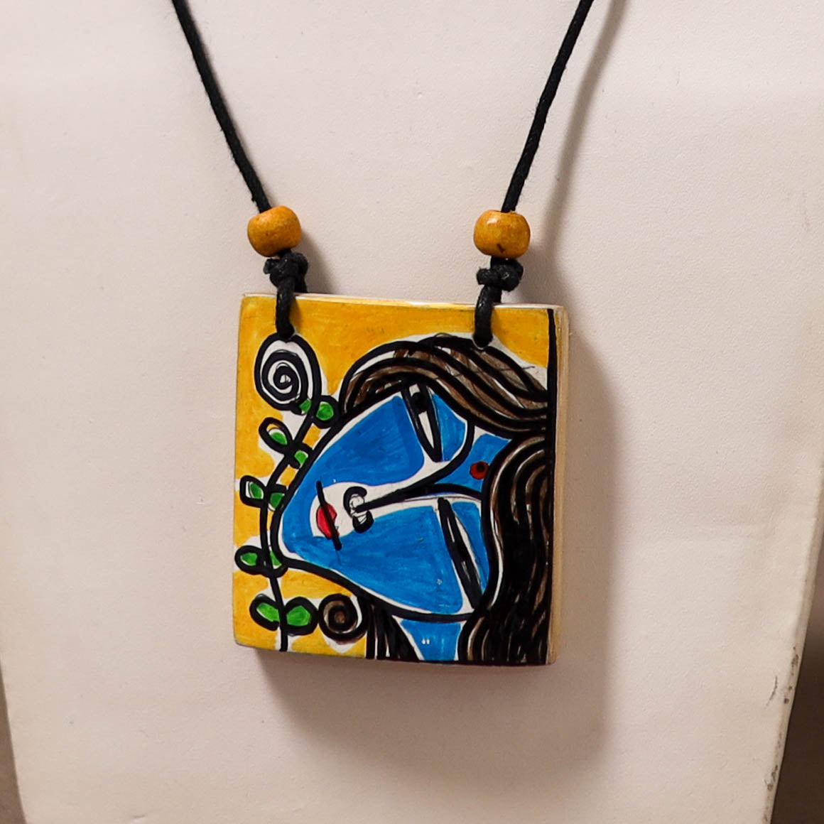 Kerala Mural Handpainted Bamboo Necklace 208