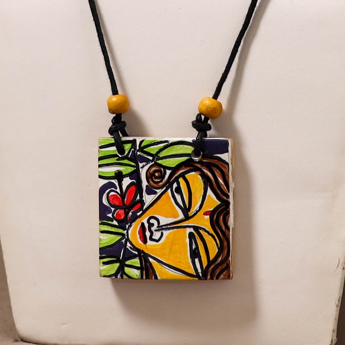 Kerala Mural Handpainted Bamboo Necklace 209