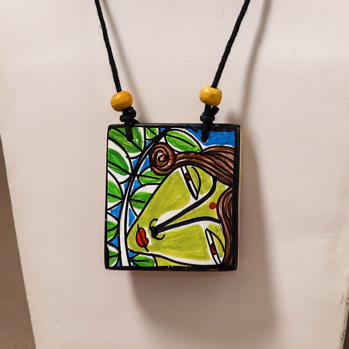 Kerala Mural Handpainted Bamboo Necklace 210