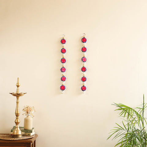 Handmade gota patti hanging with zari balls beadwork for festive decor (set of 2)