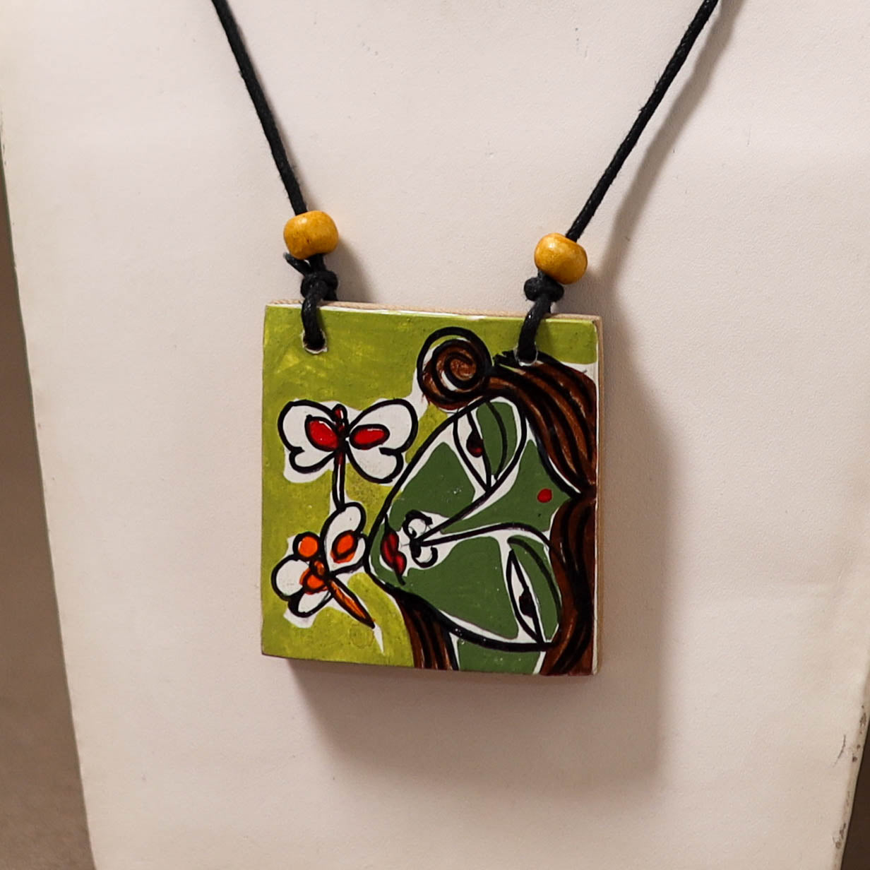 Kerala Mural Handpainted Bamboo Necklace 211