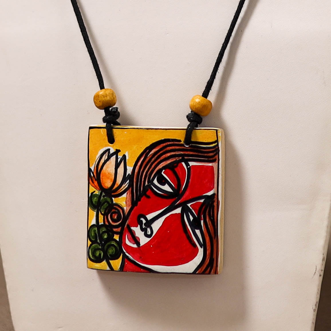 Kerala Mural Handpainted Bamboo Necklace 212