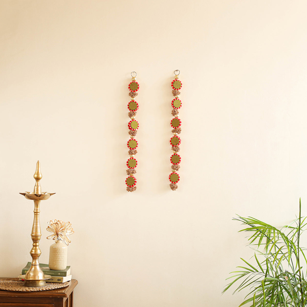 Handmade gota patti hanging with zari balls beadwork for festive decor (set of 2)