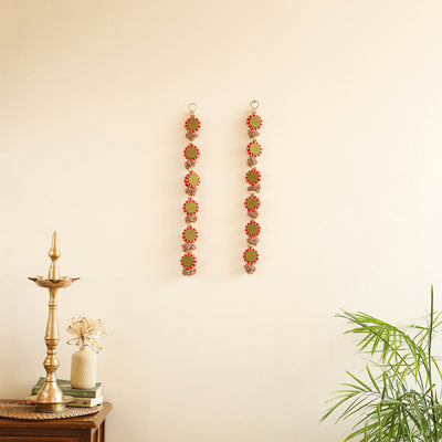 Handmade gota patti hanging with zari balls beadwork for festive decor (set of 2)