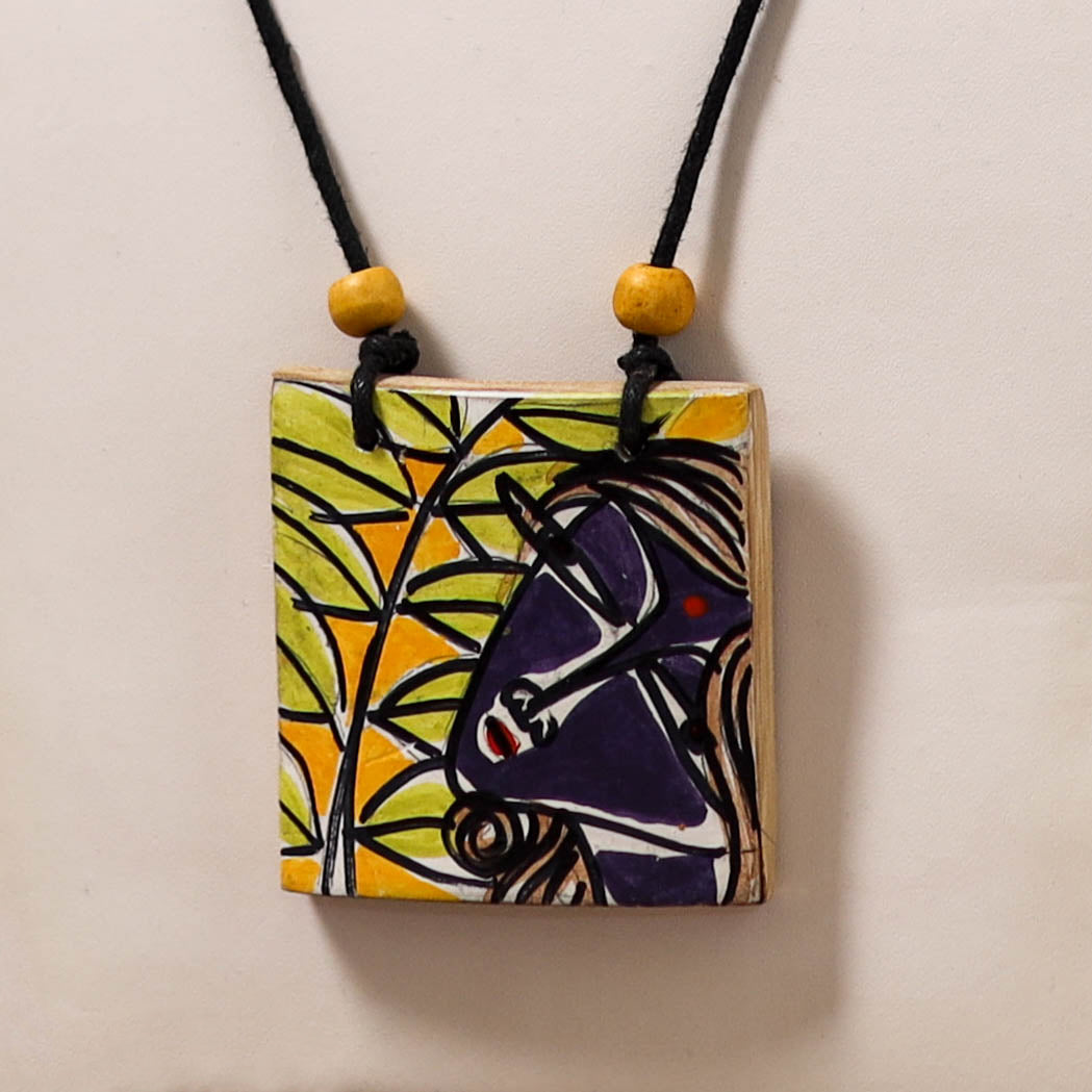 Kerala Mural Handpainted Bamboo Necklace 213