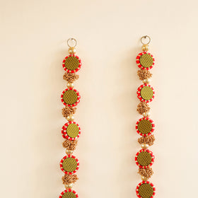 Handmade gota patti hanging with zari balls beadwork for festive decor (set of 2)