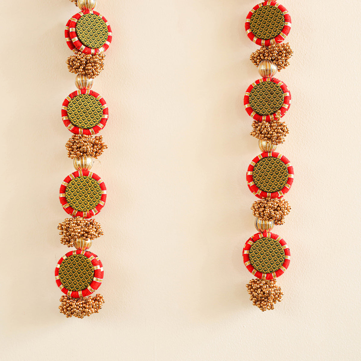 Handmade gota patti hanging with zari balls beadwork for festive decor (set of 2)