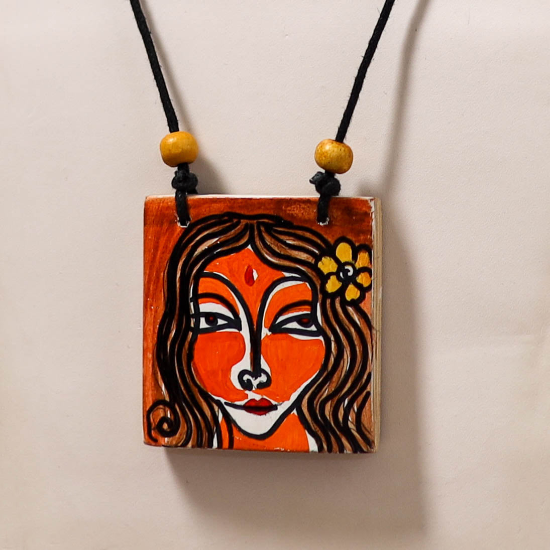 Kerala Mural Handpainted Bamboo Necklace 215