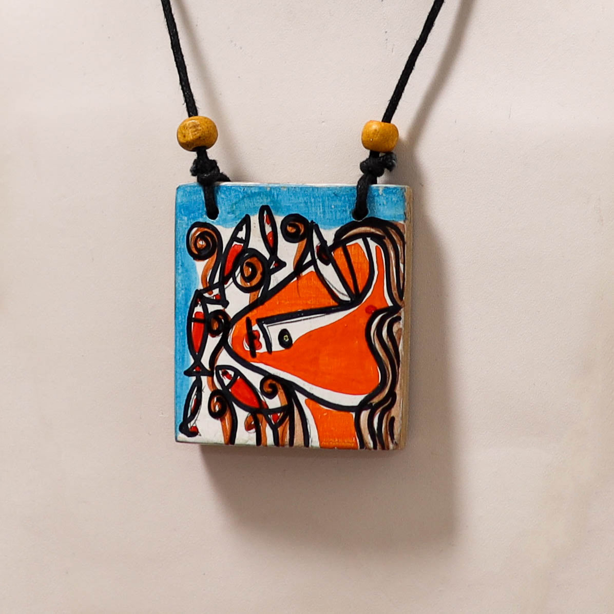 Kerala Mural Handpainted Bamboo Necklace 216