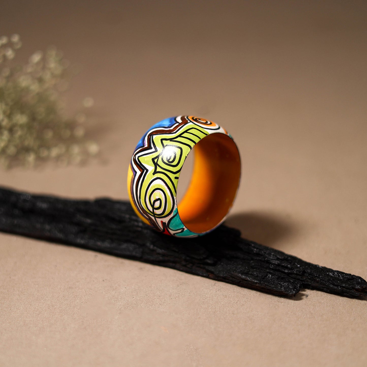 Kerala Mural Handpainted Wooden Bangle (Size - 2-6) 84