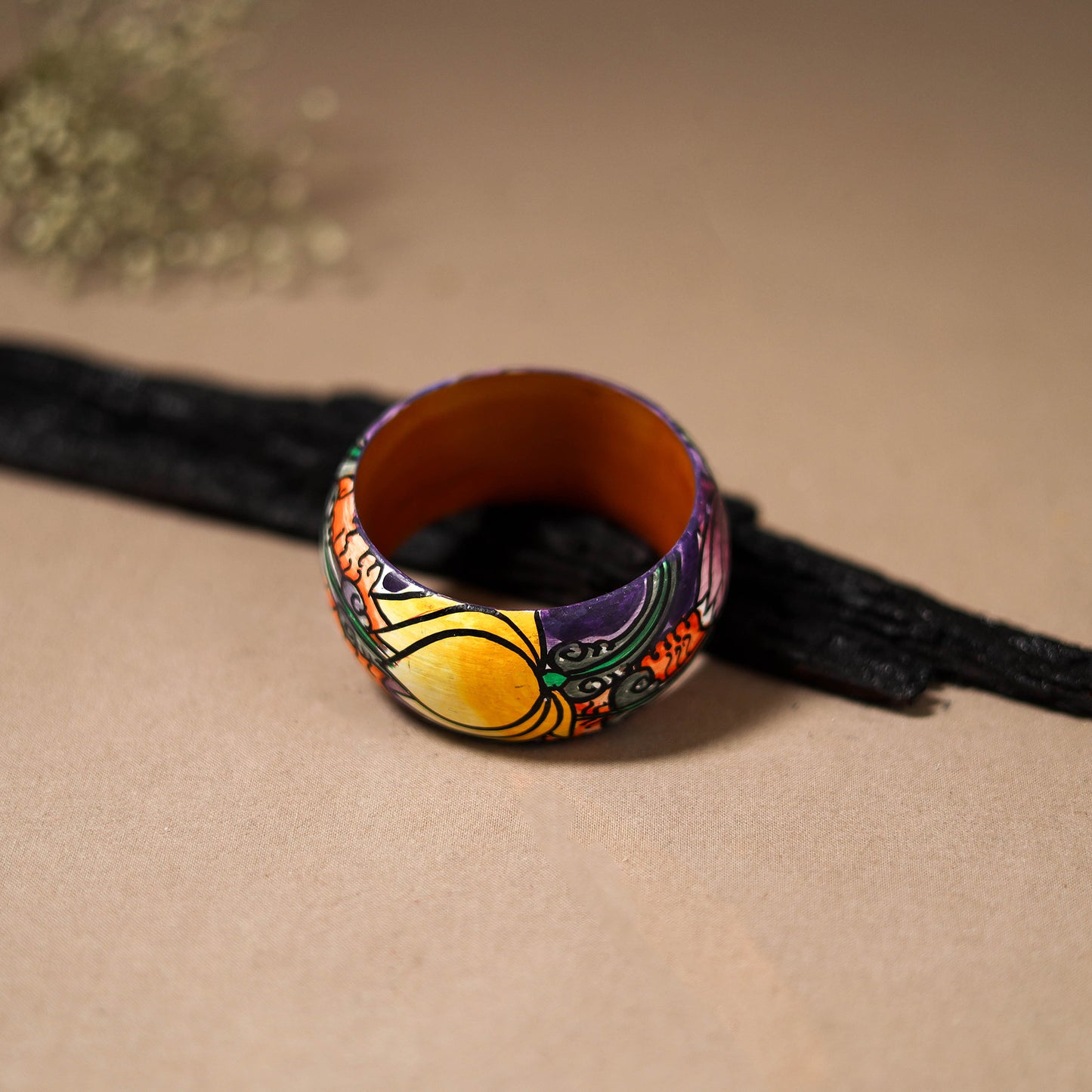 Kerala Mural Handpainted Wooden Bangle (Size - 2-8) 87